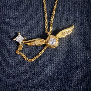 Fanci me golden snitch Gold Winged Pendant Necklace with Clear Crystal Accents